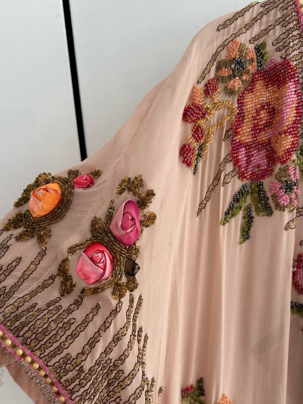 Tracy Reese Blush Pink Floral Beaded Midi Dress - Picture 3 of 5